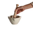 Stoneware mortar and wooden pestle