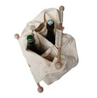 Cotton bottle holder bag with wooden handles made in France for 6 bottles of wine, water, juice, soda
