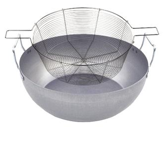 Metal fry pan 40 cm with tin-plated wire basket