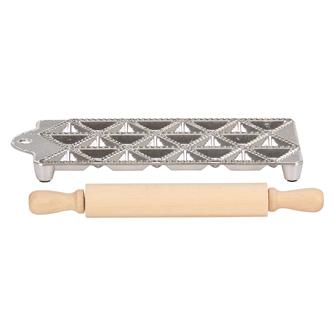 Mould for triangular ravioli with a roller