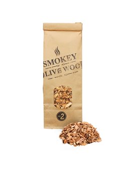 Bag of fine olive chips for smokers and barbecues