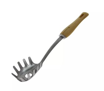 Stainless steel perforated service spoon wooden handle