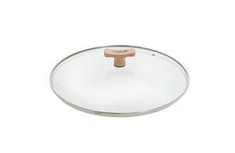 Glass cover 28 cm with stainless steel rim and wooden handle