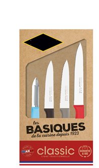 Set of 4 stainless steel kitchen knives color handle made in France