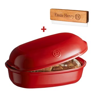 Artisan loaf mold with lid large red ceramic bread Emile Henry Cru Grand