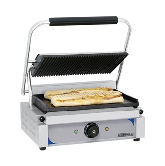 Double contact grill panini plates 33,5x22 cm smooth bottom grooved top with grease recovery