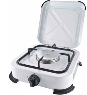 1-burner 1.2 kW gas stove in enamelled sheet metal with lid for camping and additional use
